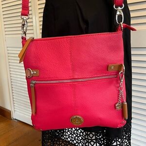 Joy Mangano Red Pebbled Leather Crossbody Bag Purse, Convertible